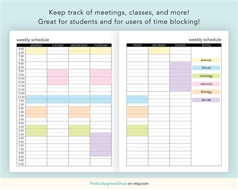 Weekly Schedule Time Blocking Template Hourly Planner Etsy