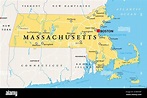 Massachusetts, carte politique avec la capitale Boston. Commonwealth du ...