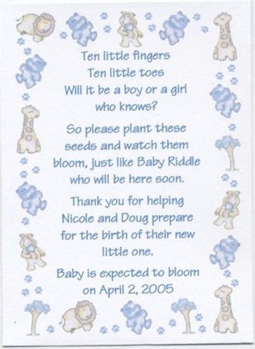 Baby shower poems baby shower favors baby showers baby shower gifts bookmark template gender neutral baby shower diaper cakes peanuts this is a fun way to involve all of your guests in the shower! seed poems for babyshower | Baby Shower Seed Packet Favors ...