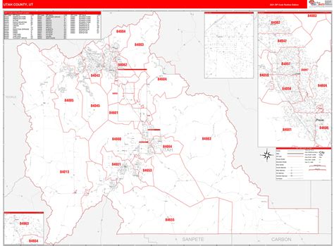 Utah County Ut Zip Code Wall Map Red Line Style By Marketmaps Mapsales