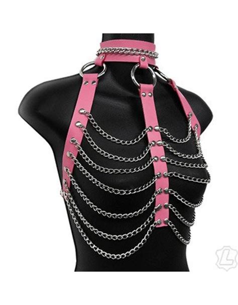 Leather And Chain Open Halter Harness Passional Boutique