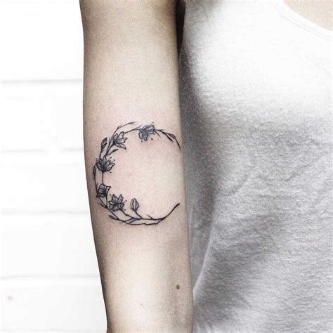 Floral Crescent Moon Tattoo Inked On The Right Arm Moon Tattoo Tattoos Beautiful Flower Tattoos