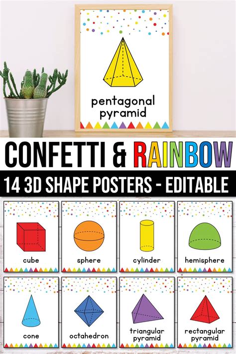 3d Shape Posters Editable Rainbow Classroom Decor 3d Shape Posters
