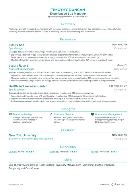 3 Spa Manager Resume Examples And Guide For 2023