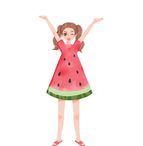 Watermelon Girl Png Picture Beautiful Girl In Watermelon Dress Summer Summer Day Summer
