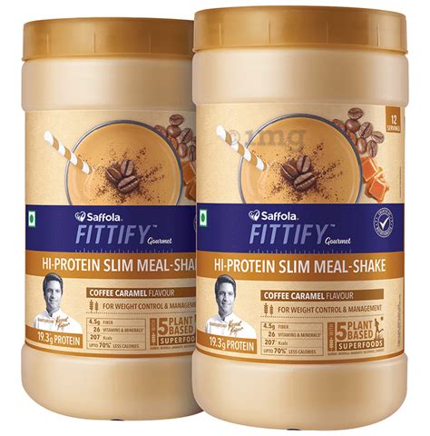 saffola fittify gourmet hi protein slim meal shake powder 420gm each coffee caramel buy 1 get
