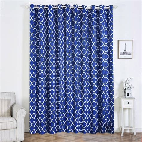 Lattice Print Curtains 2 Packs White And Royal Blue Blackout Curtains