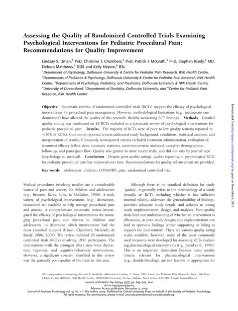 PDF Assessing The Quality Of Randomized Controlled Trials Examining Psychological