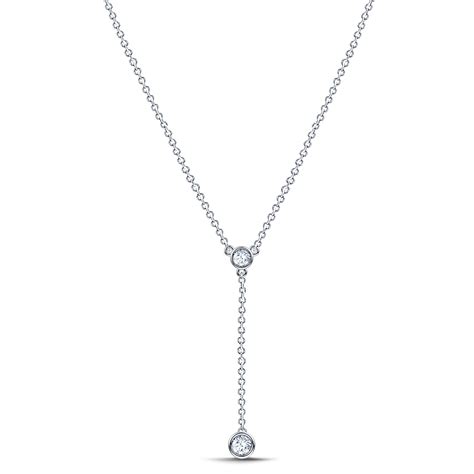 Diamond Bezel Y Necklace Drop Pendant 14k White Gold