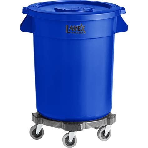 Lavex Janitorial 20 Gallon Blue Round Commercial Trash Can With Lid And