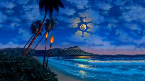 Wallpaper Id 177856 Art Shore Dusk Beautiful Waves Sky Palms