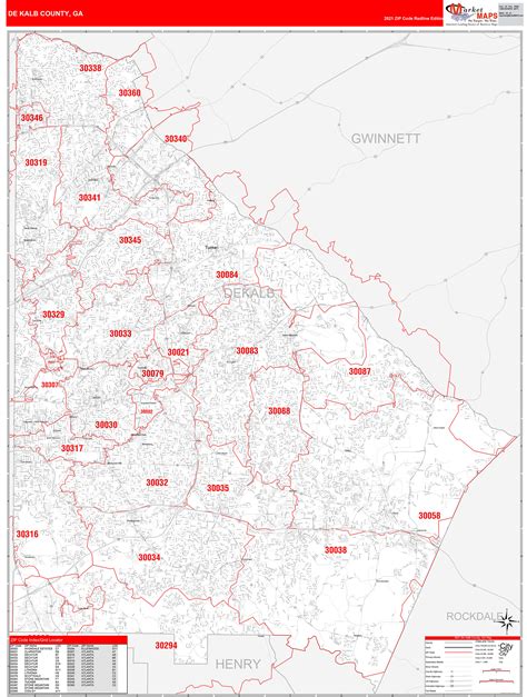 Dekalb County Ga Zip Code Wall Map Red Line Style By Marketmaps Mapsales