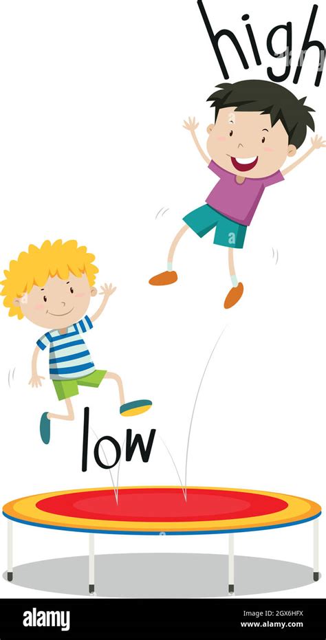 Two Boys Jumping On Trampoline Low And High Stock Vector Image And Art