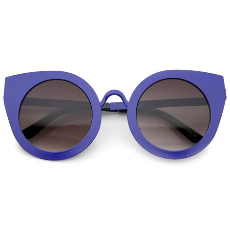 Womens Metal Frame Oversize Round Cat Eye Sunglasses 47mm Sunglassla
