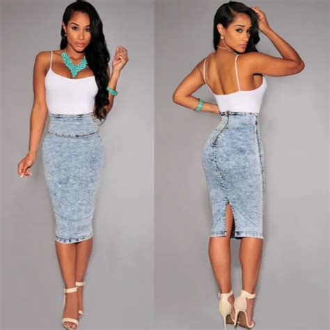 Women Denim Skirts Plus Size High Waist Midi Skirt Summer Pencil Skirt Jeans Lady Long Bodycon