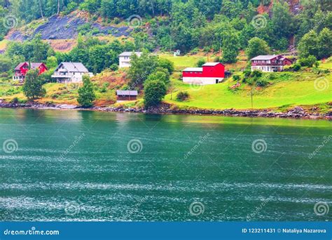 Norway Village And Fjord Landscape Near Flam Stock Image Image Of