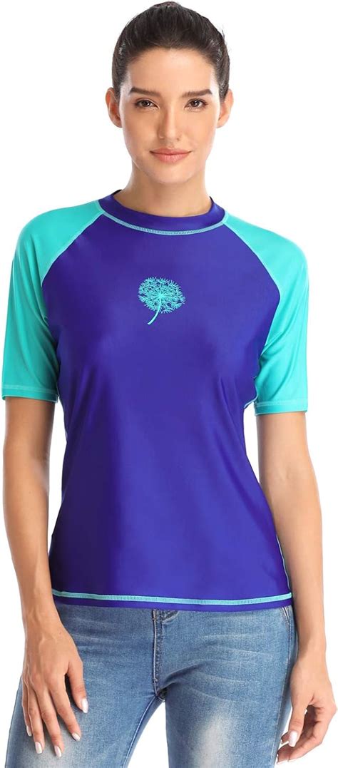 Belamo Womens Rash Guard Short Sleeve Rashguard Athletic Upf Uv Swim Shirts Xxl Purple At Amazon