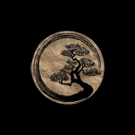 Enso Zen Circle And Bonsai Tree Gold Digital Art By Lioudmila Perry