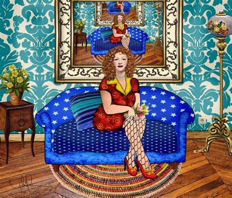 Lady Assise Sur Un Canapé Bleu Art