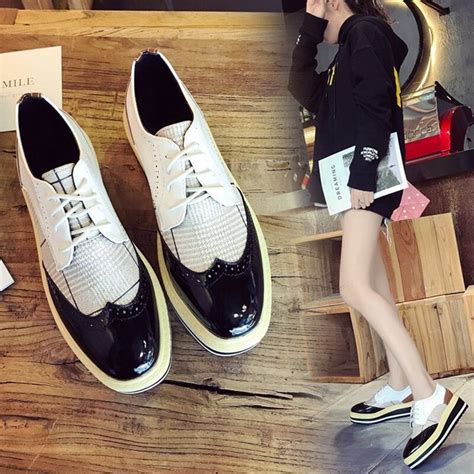 Japanned Leather Patchwork Bullock Shoes Lace Up Plaid Pattern Oxford