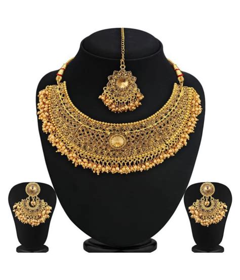 Sukkhi Alloy Golden Choker Traditional Gold Plated Necklace Set Combo