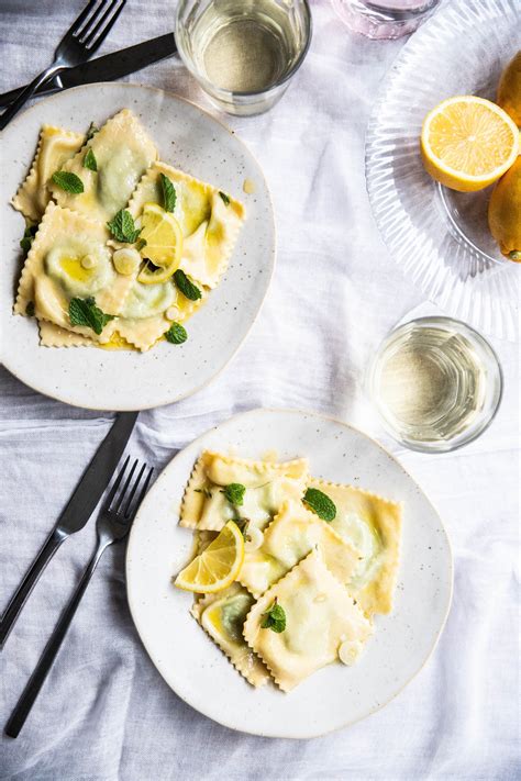 Spinach Mint Ricotta Ravioli With Lemon Butter Sauce Spring Recipes
