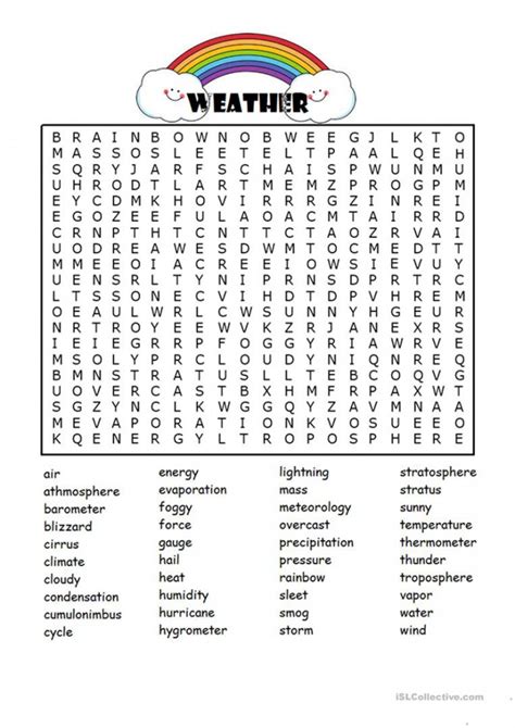 Weather Word Search Worksheets 99worksheets