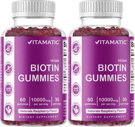 2 Pack Vitamatic Biotin Gummies 10000 Mcg For Stronger Hair Skin