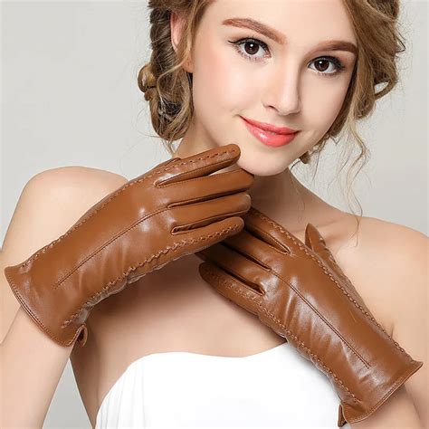 Buy High Quality Fashion Genuine Leather Gloves Women Black Brown Fingers Touch