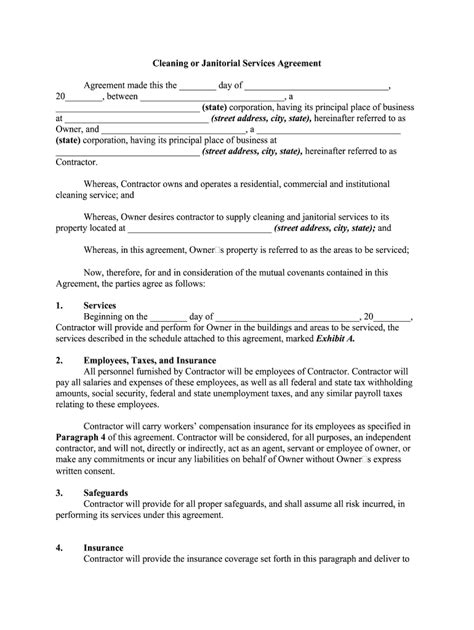 Printable Cleaning Contract Template Complete With Ease Airslate Signnow