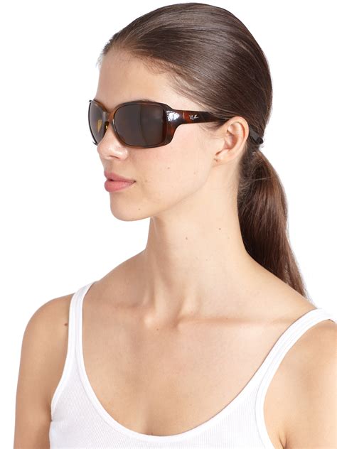 ray ban big glamour tortoise wrap sunglasses in brown lyst