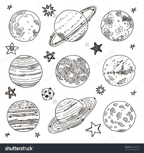 Hand Drawn Solar System With Stars And Planets