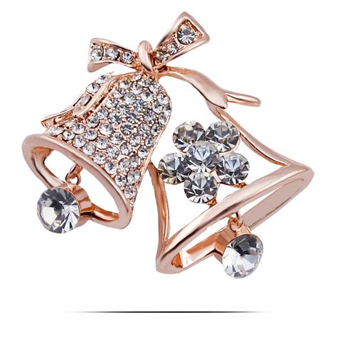 b408 christmas small bell brooches for women gold and silver color jewellery rhinestone pins and