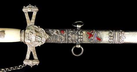 Lot Knights Templar Masonic Sword With Bone Handle Engraved W L
