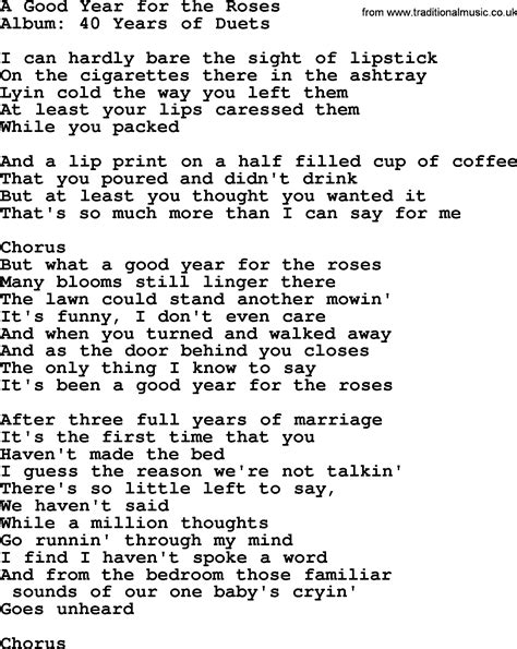 A Good Year For The Roses By George Jones Counrty Song Lyrics