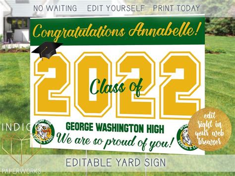 Printable 2022 Graduation Lawn Sign Custom Green And Gold Etsy In