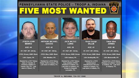 State Police Update List Of 5 Most Wanted In Indiana County Wpxi