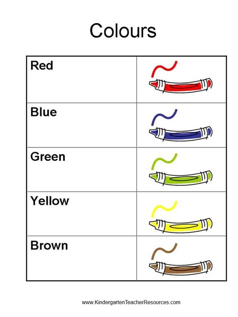 kindergarten worksheets colour words