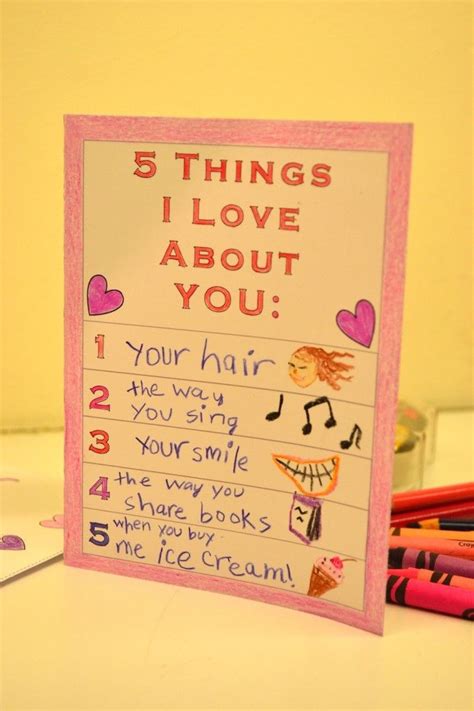 Free Printable 5 Things I Love About You Card For Kids Mothers Day