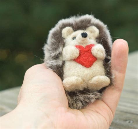 Needle Felted Hedgehog Holding Heart Etsy