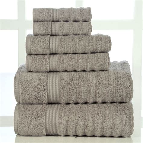 Addy Home Soft Quick Dry 6 Pc Ribbed Bath Towel Set Taupe 2 Bath 2