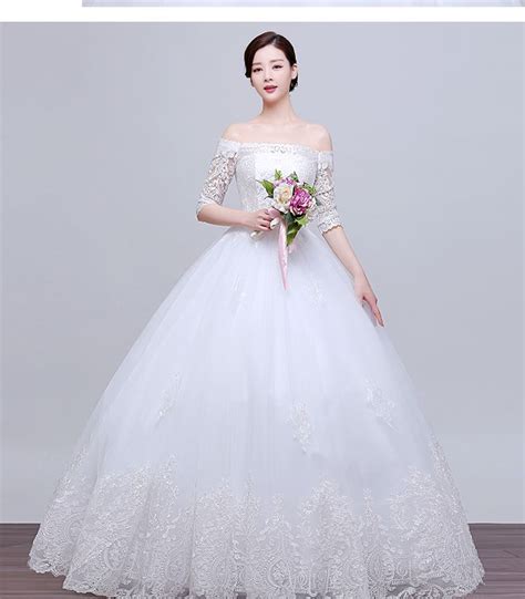 一字肩婚纱礼服2016新款韩版齐地蕾丝高端大码新娘结婚婚纱显瘦女 2016 Wedding Dresses Dresses