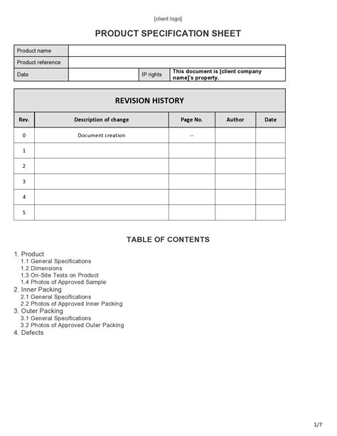 Modern Product Specification Template 10 Spec Sheet T
