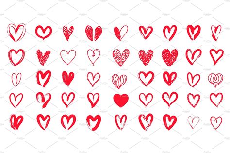 Red Heart Hand Drawn Icon Cute Doodle Love Custom Designed Graphic