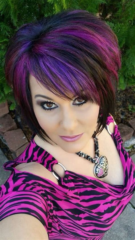 Black Highlighted Purple And Pink Short Hair Color Hair Color Unique