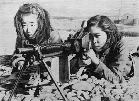 Female Japanese Civilians Training With A Type 11 Machine Gun Ryukyu