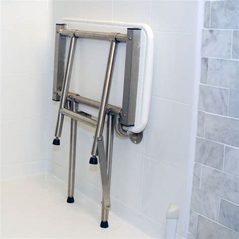 Folding Shower Seat With Legs Padded White 24 X 15