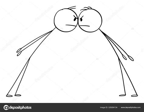 Vector Cartoon Illustration Of Confrontation Of Two Angry Men Or Businessmen Facing Each Other