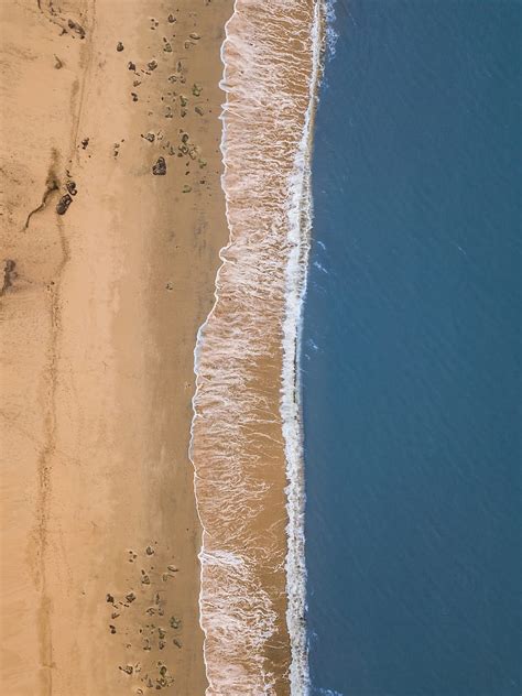 Sea Beach Aerial View Wave Surf Sand Hd Phone Wallpaper Peakpx