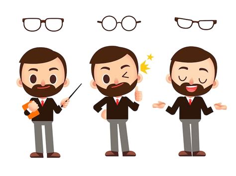 Conjunto De Vector De Personaje De Profesor Con Diferentes Lentes